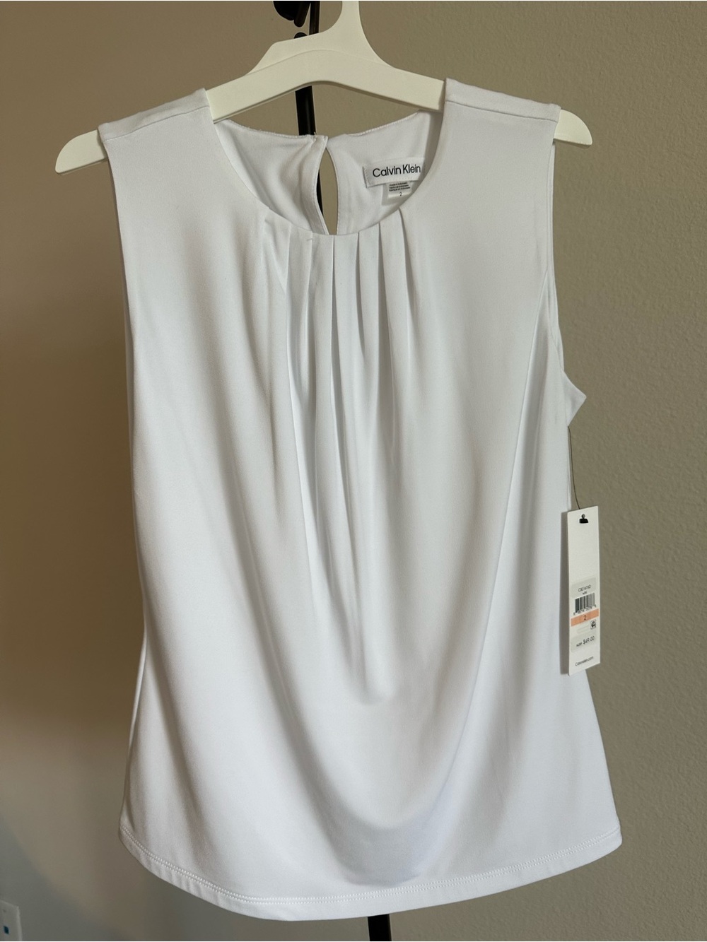 Calvin Klein White Pleated Sleeveless Camisole
